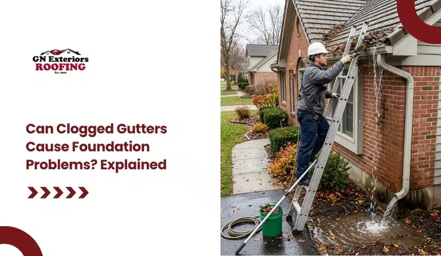 GN Exteriors guide comparing Owens Corning Duration vs Oakridge shingles featuring a contractor inspecting a multi-toned residential asphalt shingle roof